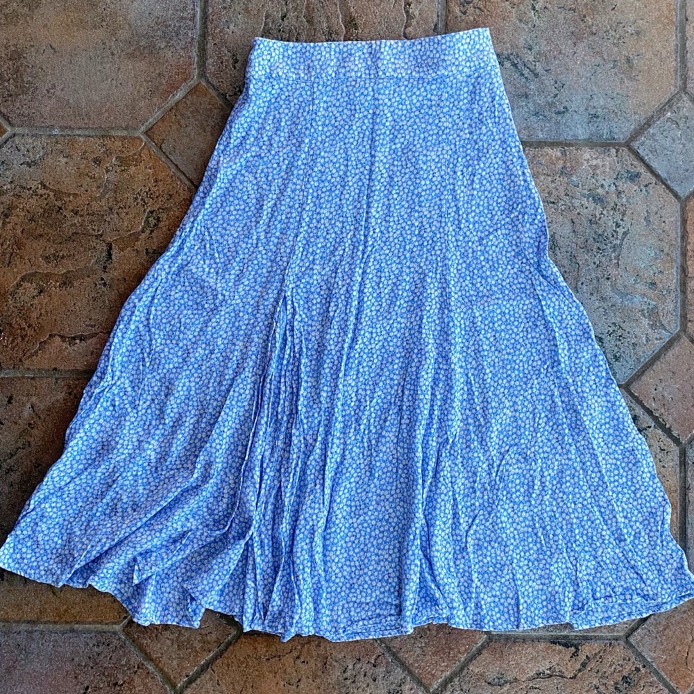 H&M Blue Floral Midi Skirt with Side Slit